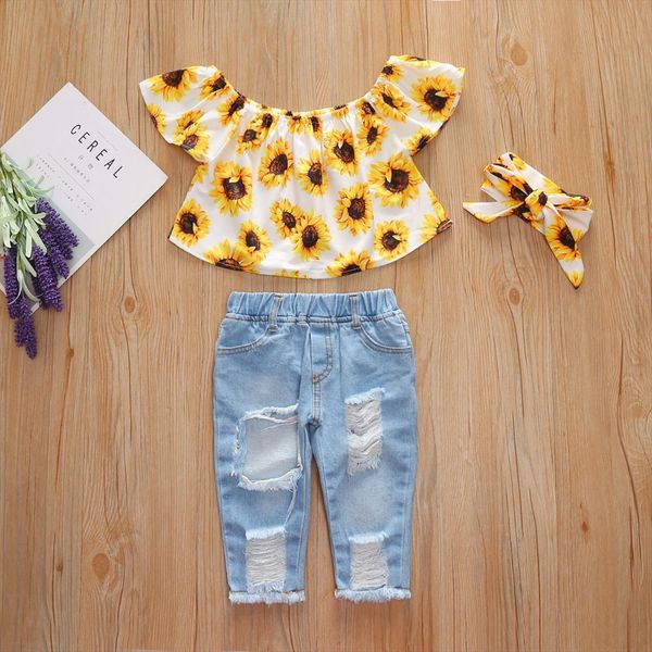 1 5t kids girls clothes set one shoulder stretch denim pants summer sunflower for, White
1 5t kids girls clothes set one shoulder stretch denim pants summer sunflower for, White