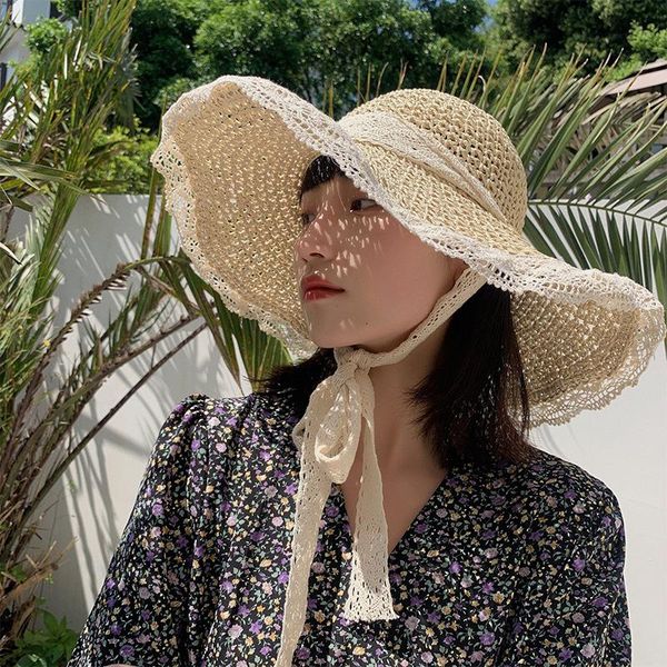 wide brim hats summer women's lace hollow windproof rope woven straw hat outdoor fashion small fresh beach sunscreen sun, Blue;gray
wide brim hats summer women's lace hollow windproof rope woven straw hat outdoor fashion small fresh beach sunscreen sun, Blue;gray