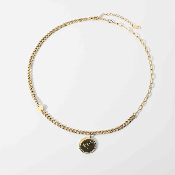 14k gold plated 316l stainless steel round smile today pendant neckalce for women girls choker jewelry, Silver
14k gold plated 316l stainless steel round smile today pendant neckalce for women girls choker jewelry, Silver