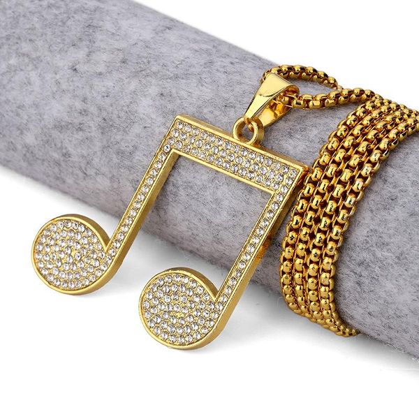 pendant necklaces alloy rhinestone music bling necklace crystal rock dj hip hop jewelry for men women drop, Silver