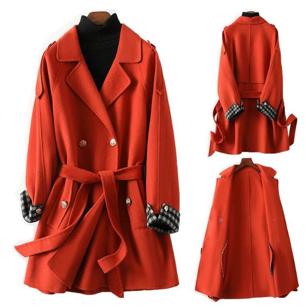 women's wool & blends coat 21 spring and autumn style 100% double-sided woolen slim mid-length, Black
women's wool & blends coat 21 spring and autumn style 100% double-sided woolen slim mid-length, Black