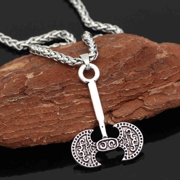 slavic rune axe pendant necklace with long fashion men's and women's sweater chain, Silver
slavic rune axe pendant necklace with long fashion men's and women's sweater chain, Silver