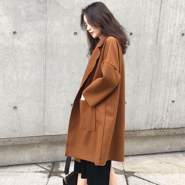 women's wool & blends college wind over the knee cloak hepburn style double-sided woolen coat trench 2021 mid-length, Black
women's wool & blends college wind over the knee cloak hepburn style double-sided woolen coat trench 2021 mid-length, Black
