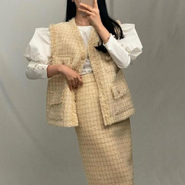 skirts vintage small fragrance puff sleeve shirt+tweed vest+high waist split pencil skirt women 3piece sets, Black
skirts vintage small fragrance puff sleeve shirt+tweed vest+high waist split pencil skirt women 3piece sets, Black