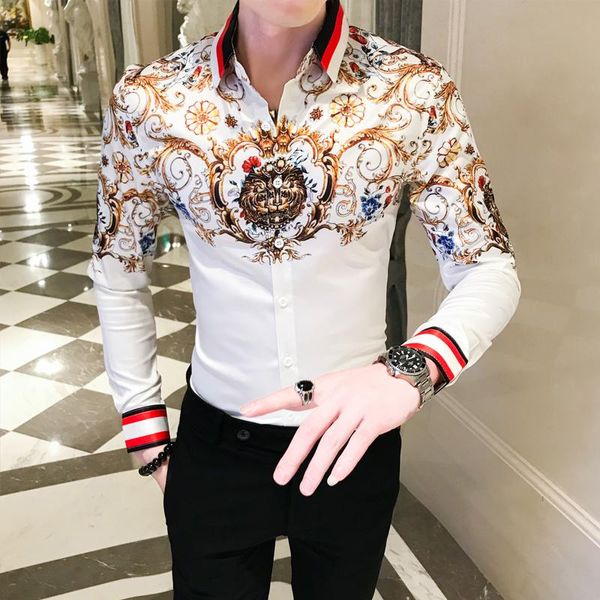 men's casual shirts men pattern 2021 autumn mens luxury gold print long sleeve slim fit business dress social, White;black
men's casual shirts men pattern 2021 autumn mens luxury gold print long sleeve slim fit business dress social, White;black