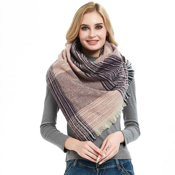 women triangle scarf knitted plaid warm winter striped female shawls luxry brand scarves, Blue;gray
women triangle scarf knitted plaid warm winter striped female shawls luxry brand scarves, Blue;gray