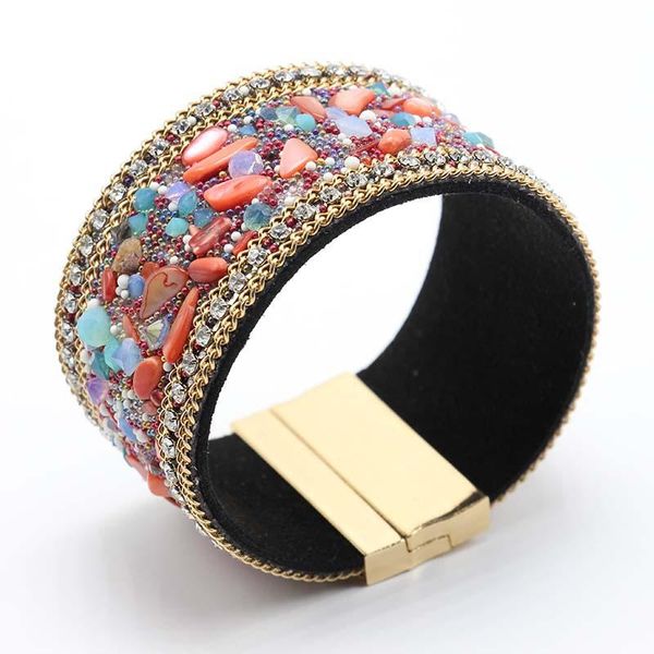 cuff wide colorful stones women bracelet bangle on pu leather bohemian magnet jewelry summer beach beaded boho, White
cuff wide colorful stones women bracelet bangle on pu leather bohemian magnet jewelry summer beach beaded boho, White