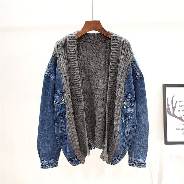 women's jackets 2021 stitching knitting + denim korean loose leisure women coats v-neck autumn jean clothing grey blue cardigan casacas, Black;brown
women's jackets 2021 stitching knitting + denim korean loose leisure women coats v-neck autumn jean clothing grey blue cardigan casacas, Black;brown