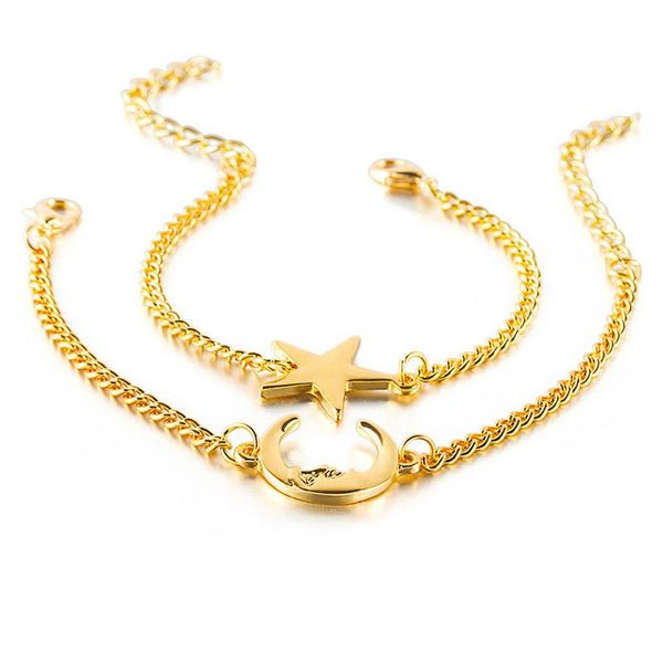link, chain fashion gold silver color star moon bracelet exquisite 2-piece women's accessories creative girl party jewelry gifts, Black
link, chain fashion gold silver color star moon bracelet exquisite 2-piece women's accessories creative girl party jewelry gifts, Black