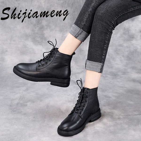 boots leather women's autumn and winter 2021 british style lace up round head, Black
boots leather women's autumn and winter 2021 british style lace up round head, Black