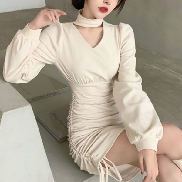 french vintage mini dress women v-neck casual slim one piece dress korean sping long sleeve evening party elegant dress 210325, Black;gray
french vintage mini dress women v-neck casual slim one piece dress korean sping long sleeve evening party elegant dress 210325, Black;gray