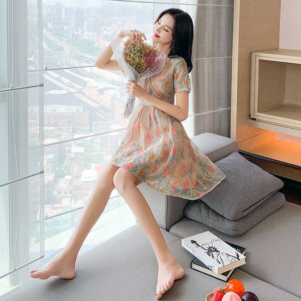 women's t-shirt chiffon flower dress summer han edition embroidered high waist round collar short sleeve a word uztt, White
women's t-shirt chiffon flower dress summer han edition embroidered high waist round collar short sleeve a word uztt, White