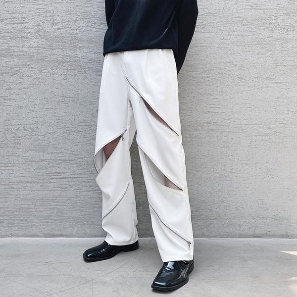 men's suits & blazers spring summer straight suit pants zipper decor hollow out casual long trousers black white d48, White;black
men's suits & blazers spring summer straight suit pants zipper decor hollow out casual long trousers black white d48, White;black