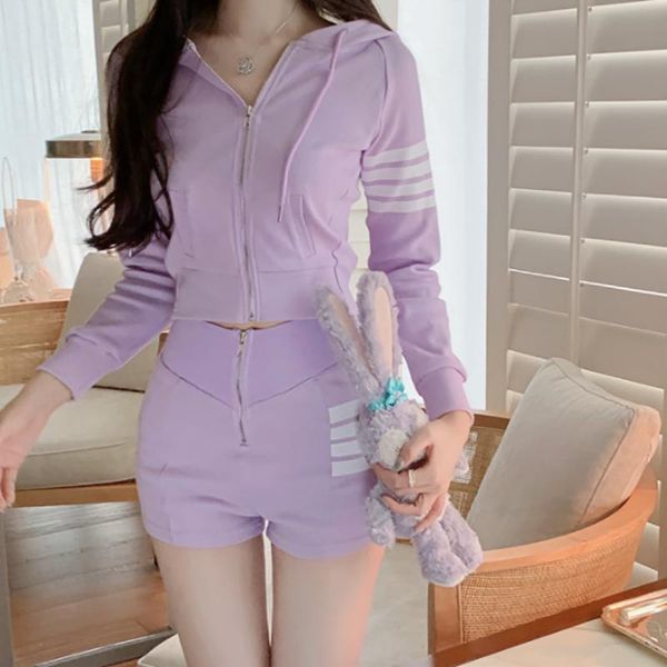 women's tracksuits autumn woman 2 piece set casual zipper hoodies crop +high waist shorts two tracksuit ladies striped bodycon suit, Gray
women's tracksuits autumn woman 2 piece set casual zipper hoodies crop +high waist shorts two tracksuit ladies striped bodycon suit, Gray