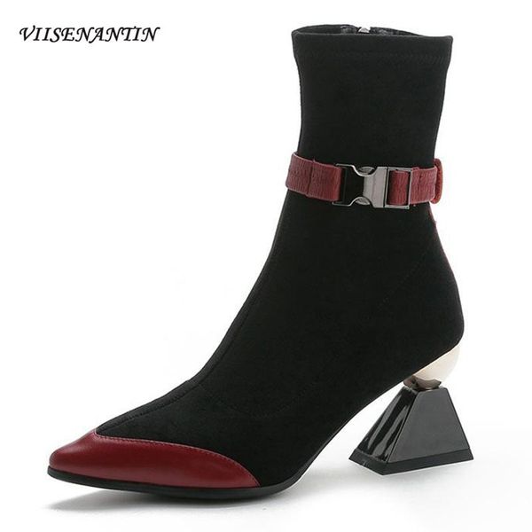 boots pointed toe leather elastic women summer fashion color matching breathable strange high-heeled belt buckle short, Black
boots pointed toe leather elastic women summer fashion color matching breathable strange high-heeled belt buckle short, Black