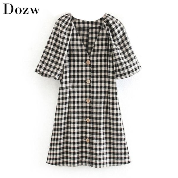 fashion women plaid cotton mini dress lantern short sleeve buttons casual es summer v neck holiday sundress 210515, Black;gray
fashion women plaid cotton mini dress lantern short sleeve buttons casual es summer v neck holiday sundress 210515, Black;gray