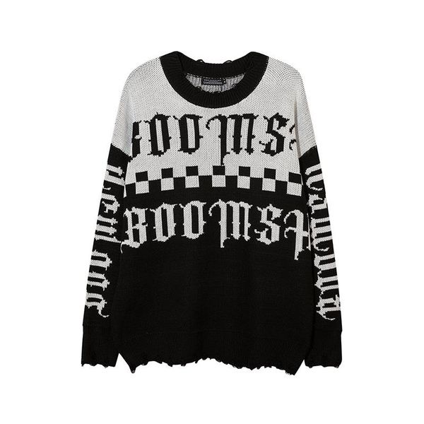men's sweaters high street hip-hop color-blocking letters jacquard sweater men and women tide hem destruction lazy wind knitted, White;black
men's sweaters high street hip-hop color-blocking letters jacquard sweater men and women tide hem destruction lazy wind knitted, White;black