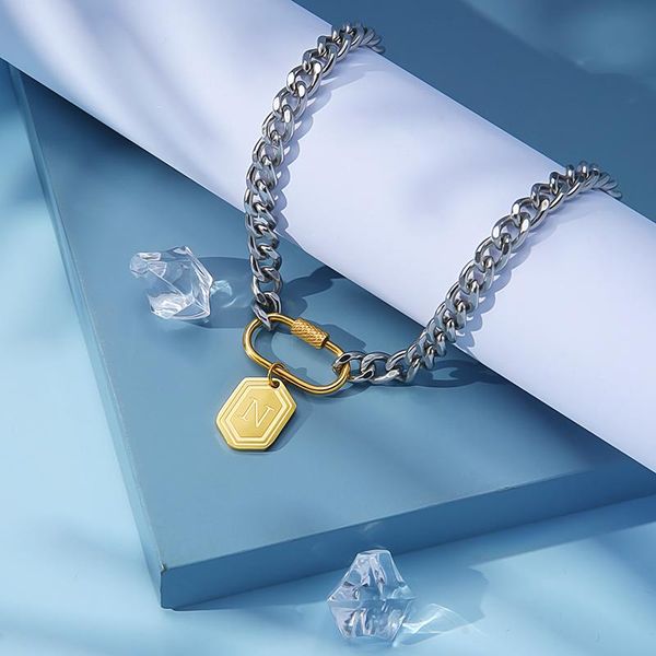 chains initial necklace stainless steel for women metal letter alphabet necklaces spiral buck collier choker, Silver
chains initial necklace stainless steel for women metal letter alphabet necklaces spiral buck collier choker, Silver