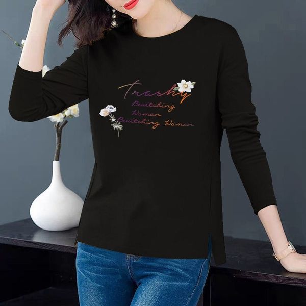 100 spring korean women's print bottomed shirt loose long sleeve round neck t-shirt thin split cotton, White;black
100 spring korean women's print bottomed shirt loose long sleeve round neck t-shirt thin split cotton, White;black