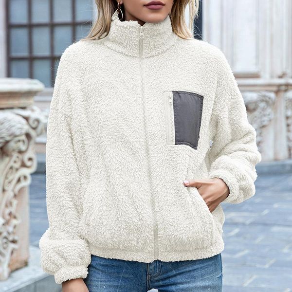 women's fur & faux women plush coat fall zipper velvet female loose long sleeve stand neck chest pocket warm winter clothes outwear, Black
women's fur & faux women plush coat fall zipper velvet female loose long sleeve stand neck chest pocket warm winter clothes outwear, Black
