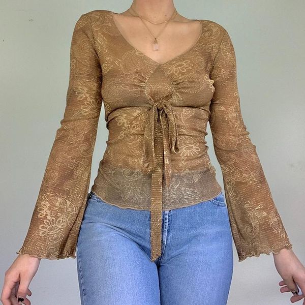 women's t-shirt bow see-through design adults vintage ladies tie-up paisley print v-neck flare sleeve pullover retro dailywear, White
women's t-shirt bow see-through design adults vintage ladies tie-up paisley print v-neck flare sleeve pullover retro dailywear, White