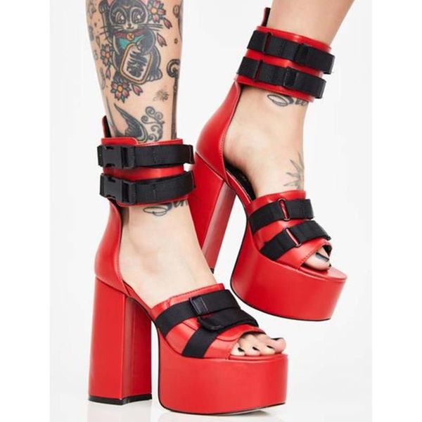 brand female block heel open toe sandals summer buckle platform party women cool punk shoes woman, Black
brand female block heel open toe sandals summer buckle platform party women cool punk shoes woman, Black