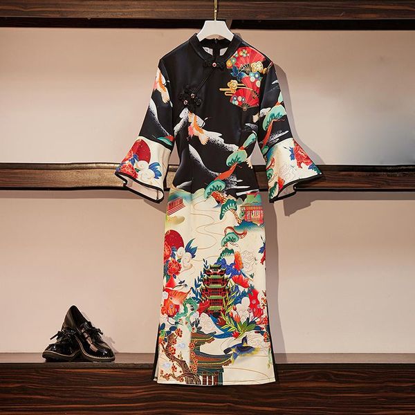 casual dresses spring autumn summer winter girls vestidos women office vintage chinese plus size print cheongsam party midi dress, Black;gray
casual dresses spring autumn summer winter girls vestidos women office vintage chinese plus size print cheongsam party midi dress, Black;gray