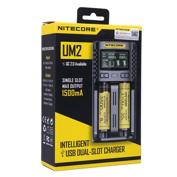 

nitecore um2 intelligent charger for 18650 16340 21700 20700 22650 26500 18350 aa aaa battery chargers 2 slot 2a 18wa48