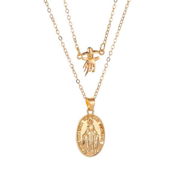 pendant necklaces classic jesus gold color necklace for women creative double layer scarecrow accessories fashion christian party jewelry, Silver 
pendant necklaces classic jesus gold color necklace for women creative double layer scarecrow accessories fashion christian party jewelry, Silver