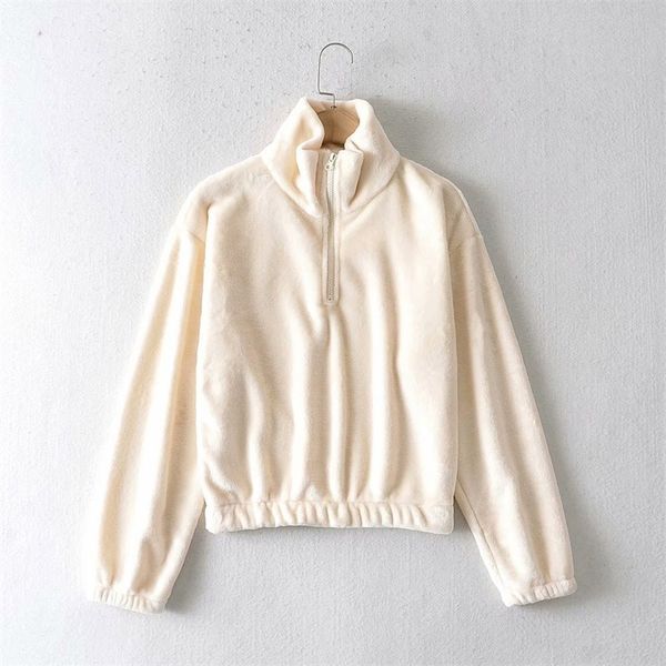 women fashion simplicity fuzzy pullover female solid color female high neck zipper decoration elastic hem hoodies 210520, Black
women fashion simplicity fuzzy pullover female solid color female high neck zipper decoration elastic hem hoodies 210520, Black