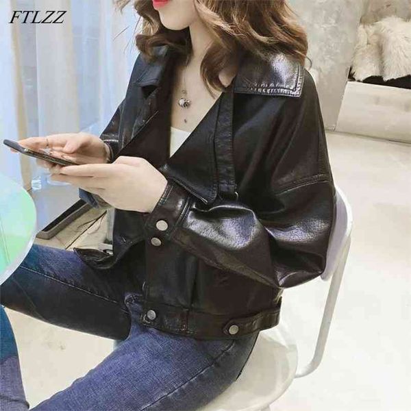 women faux leather jacket retro loose turn down collar batwing sleeve single breasted motorcycle coats 210430, Black
women faux leather jacket retro loose turn down collar batwing sleeve single breasted motorcycle coats 210430, Black