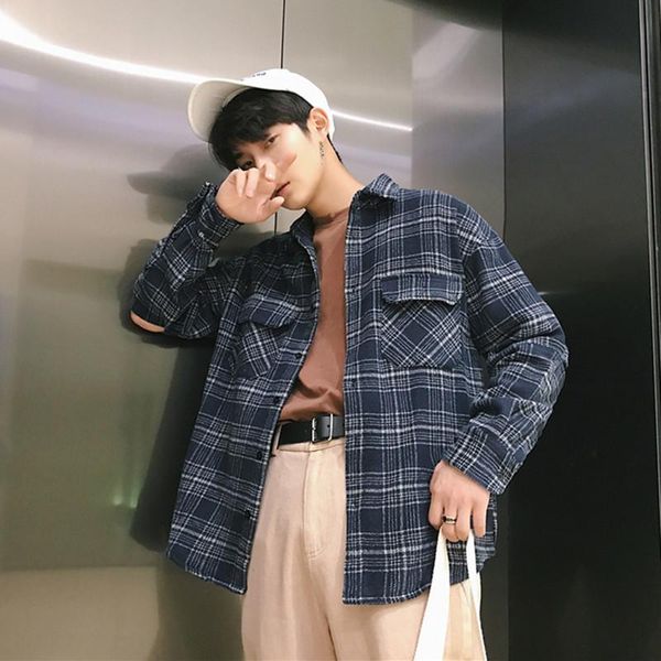 men's casual shirts spring retro woolen plaid long-sleeved shirt male loose korean harajuku style couple tide brand jacket men, White;black
men's casual shirts spring retro woolen plaid long-sleeved shirt male loose korean harajuku style couple tide brand jacket men, White;black