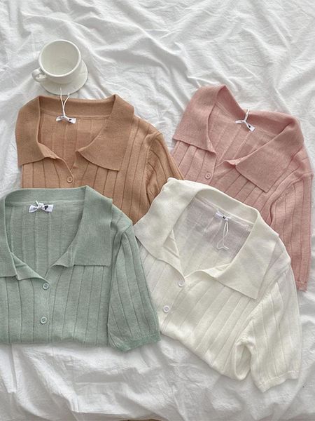women's t-shirt knitted short sleeve summer 2021 design versatile cardigan top, White
women's t-shirt knitted short sleeve summer 2021 design versatile cardigan top, White