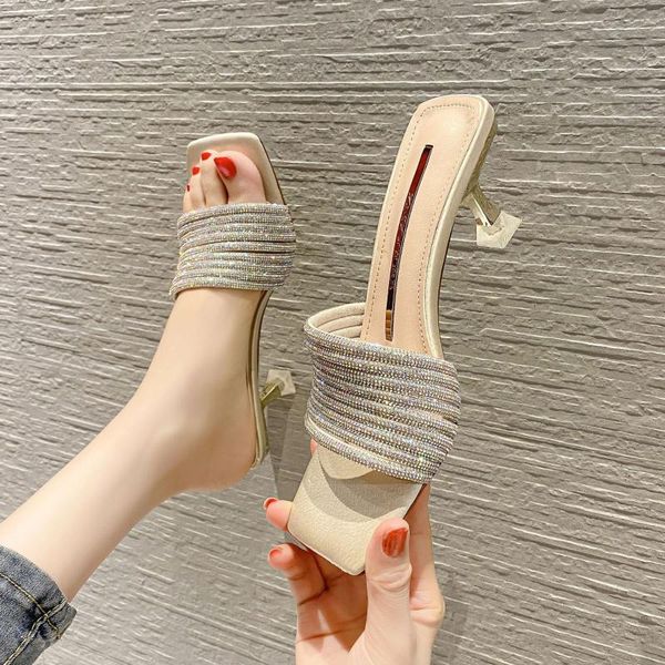slippers thin heels glitter slides high-heeled shoes lady woman's jelly 2021 flat basic rubber pu crystal scandals pumps, Black
slippers thin heels glitter slides high-heeled shoes lady woman's jelly 2021 flat basic rubber pu crystal scandals pumps, Black