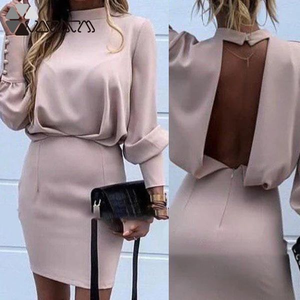 casual dresses 2021 women backless stand neck mini dress elegant autumn lantern sleeve buttons solid color sheath vintage party club we, Black;gray
casual dresses 2021 women backless stand neck mini dress elegant autumn lantern sleeve buttons solid color sheath vintage party club we, Black;gray
