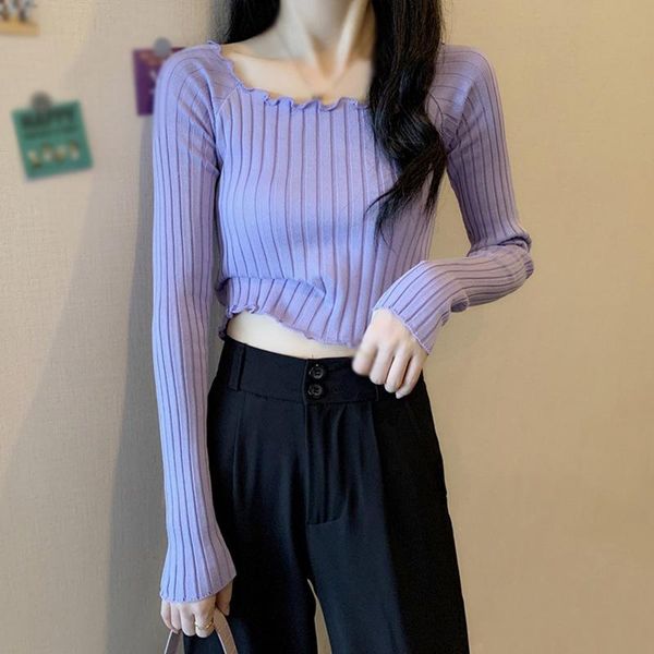 women's sweaters korean short sweater women o-neck knitted 2021 fashion pullover ruffles elasticity, White;black
women's sweaters korean short sweater women o-neck knitted 2021 fashion pullover ruffles elasticity, White;black