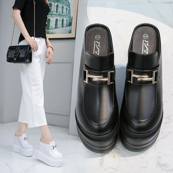 slippers 1inner increase fashion thick bottom 13 cm metal decoration ladies baotou half summer korean -selling slippers., Black
slippers 1inner increase fashion thick bottom 13 cm metal decoration ladies baotou half summer korean -selling slippers., Black