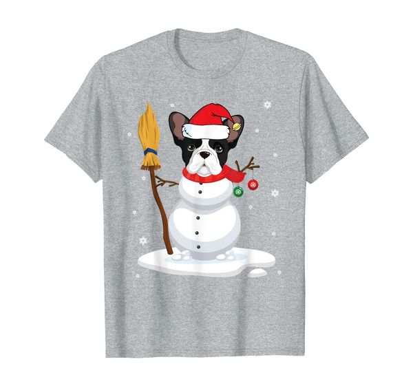 french bulldog snowman with noel costume dancing sweep snow t-shirt, White;black 
french bulldog snowman with noel costume dancing sweep snow t-shirt, White;black