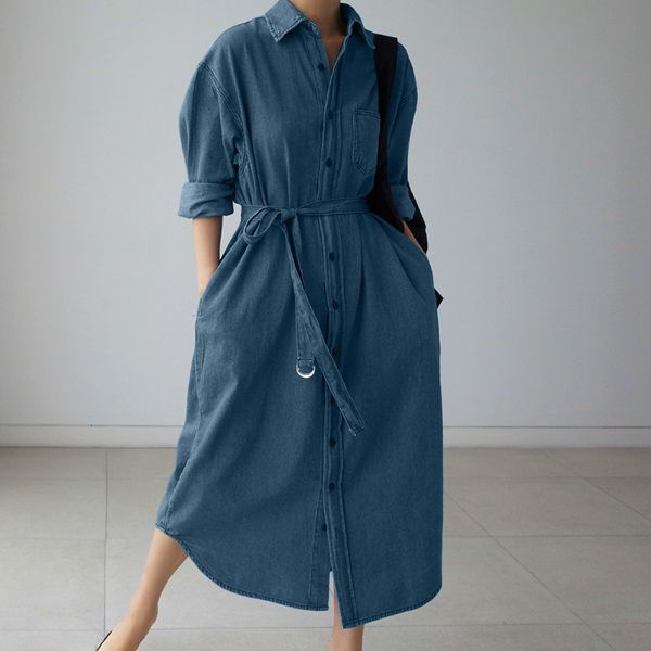 dresses plus size fashion denim blue shirt dress women's spring sundress 2021 casual long sleeve maxi vestidos female button robe, Black;gray
dresses plus size fashion denim blue shirt dress women's spring sundress 2021 casual long sleeve maxi vestidos female button robe, Black;gray