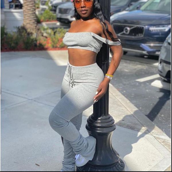 spaghetti strap womens tracksuits off shoulder tube and skinny pants set two matching tracksuit split stacked leggings pant suits, Gray
spaghetti strap womens tracksuits off shoulder tube and skinny pants set two matching tracksuit split stacked leggings pant suits, Gray