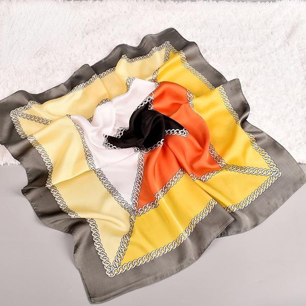 scarves color geometric chain satin silk 70 * square scarf women's wholesale, Blue;gray 
scarves color geometric chain satin silk 70 * square scarf women's wholesale, Blue;gray