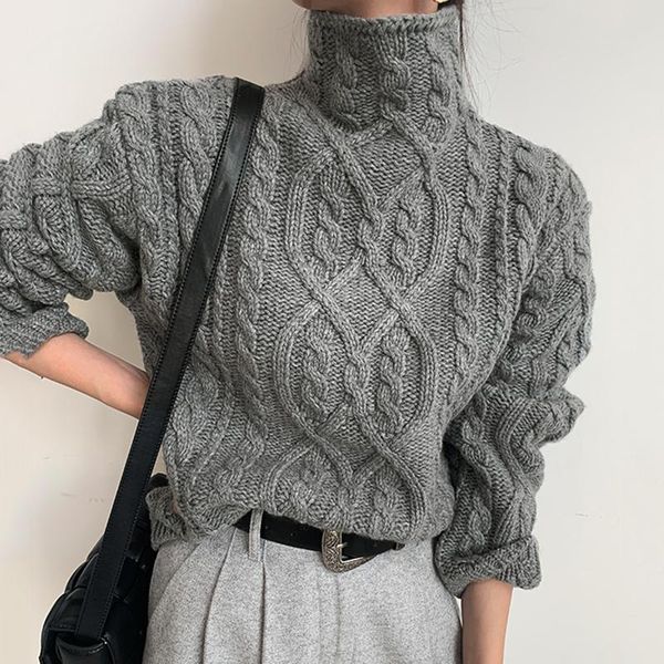 women's sweater high neck heavy industry twist design loose and versatile long sleeve pullover knitted sweater for women, White;black
women's sweater high neck heavy industry twist design loose and versatile long sleeve pullover knitted sweater for women, White;black