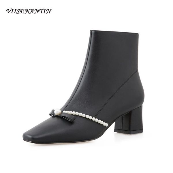 boots gentle pearl bow knot thick heel short women temperament autumn winter korean style square toe high ankle, Black
boots gentle pearl bow knot thick heel short women temperament autumn winter korean style square toe high ankle, Black