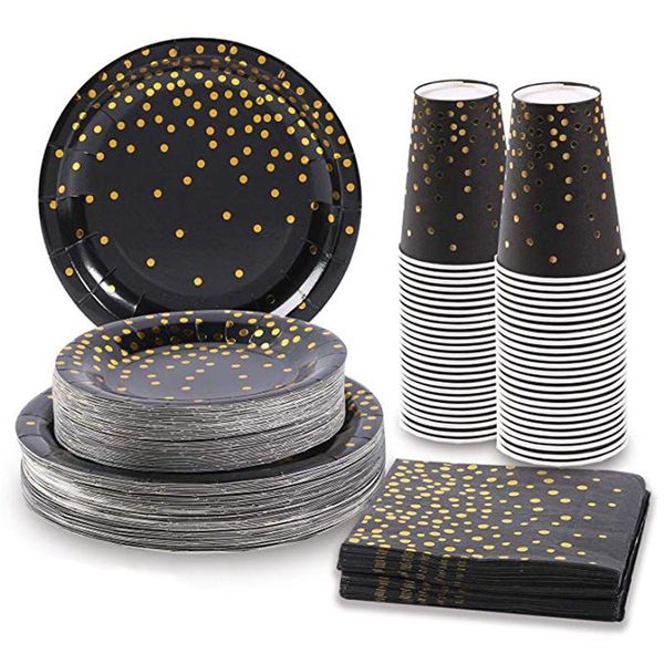 disposable dinnerware black gold dot design confetti party elegant drink cup wedding supplies 10pcs of tableware decoration
disposable dinnerware black gold dot design confetti party elegant drink cup wedding supplies 10pcs of tableware decoration