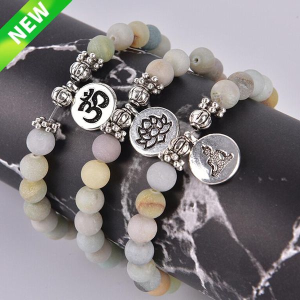 charm bracelets 1pc 8mm matte frosted amazonite beads with lotus om buddha yoga bracelet for women jewelry wholesale, Golden;silver
charm bracelets 1pc 8mm matte frosted amazonite beads with lotus om buddha yoga bracelet for women jewelry wholesale, Golden;silver