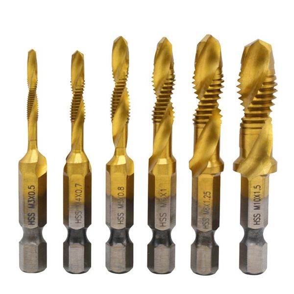 hand tools 6pcs m3-m10 hex shank titanium plated hss screw thread metric tap drill bit
hand tools 6pcs m3-m10 hex shank titanium plated hss screw thread metric tap drill bit