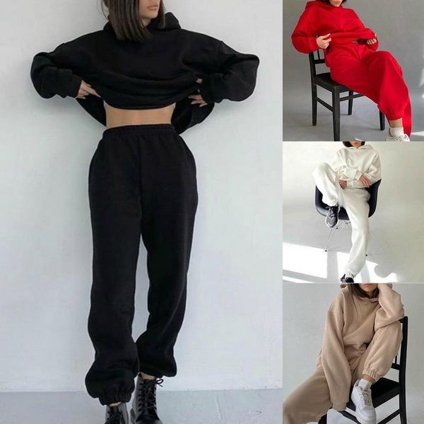 long sleeves sports suits two piece set tracksuits women solid hoodie pullover pants sweatshirt suit for clothing gym, White;black
long sleeves sports suits two piece set tracksuits women solid hoodie pullover pants sweatshirt suit for clothing gym, White;black