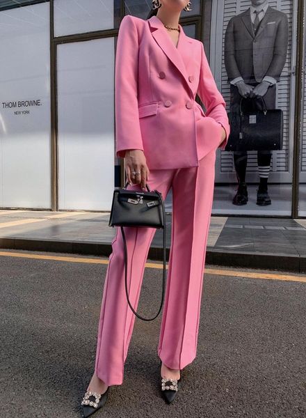 women's two piece pants nanyou 2021 spring fashion noble double breasted blazer jacket straight suit women z813, White
women's two piece pants nanyou 2021 spring fashion noble double breasted blazer jacket straight suit women z813, White
