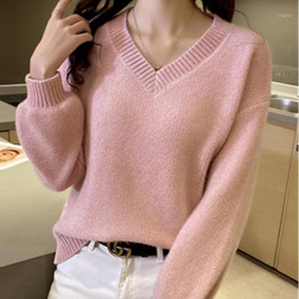 women's sweaters lazy style pullover sweater women 2021 autumn winter korean fashion loose v-neck thicken all-match knitting female, White;black
women's sweaters lazy style pullover sweater women 2021 autumn winter korean fashion loose v-neck thicken all-match knitting female, White;black