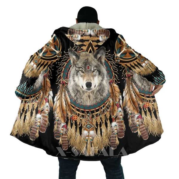 men's wool & blends native wolf animal feather all over 3d printed thick warm hooded cloak for men windproof fleece casual-15, Black
men's wool & blends native wolf animal feather all over 3d printed thick warm hooded cloak for men windproof fleece casual-15, Black